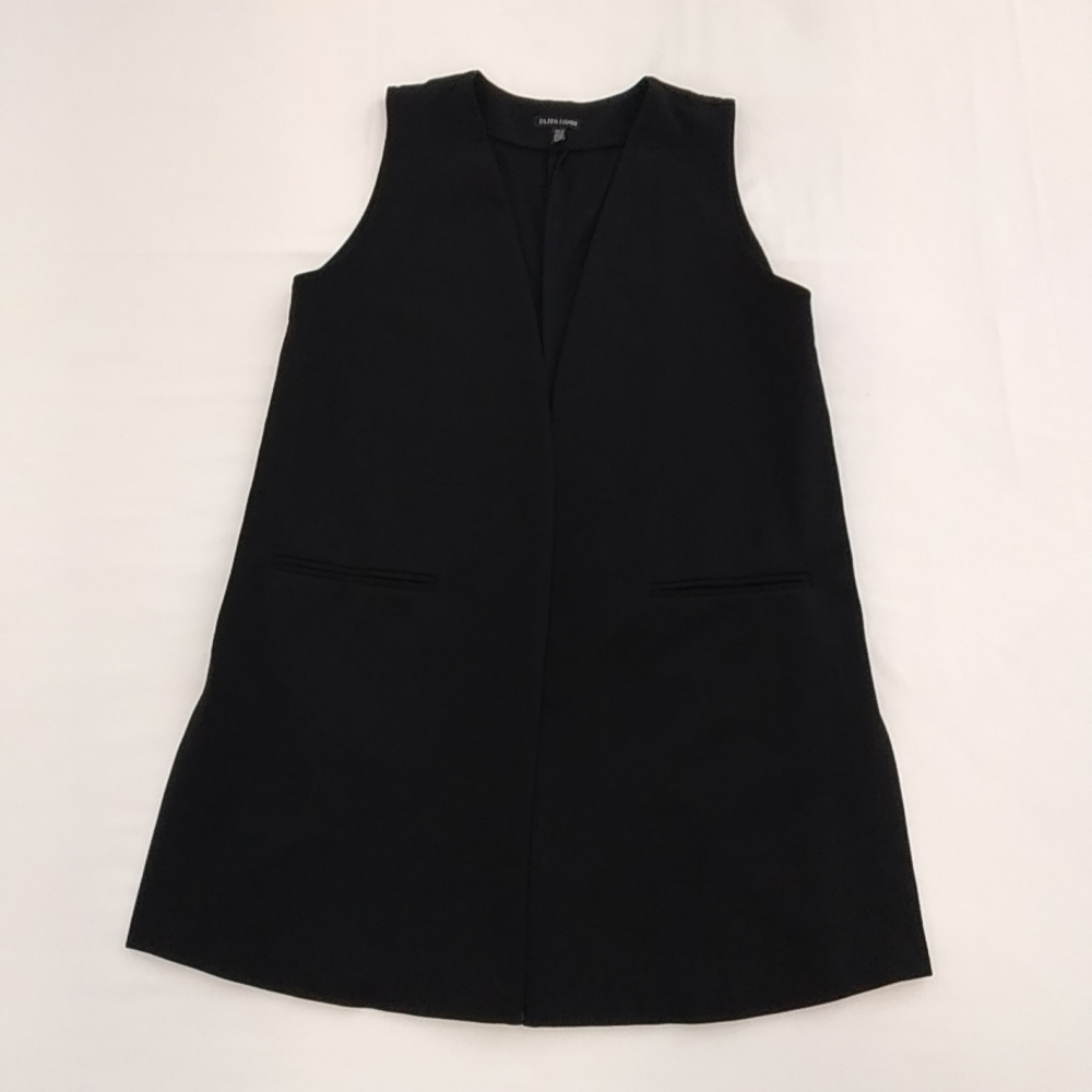 Eileen Fisher Black Open Long Tunic Vest Size SP